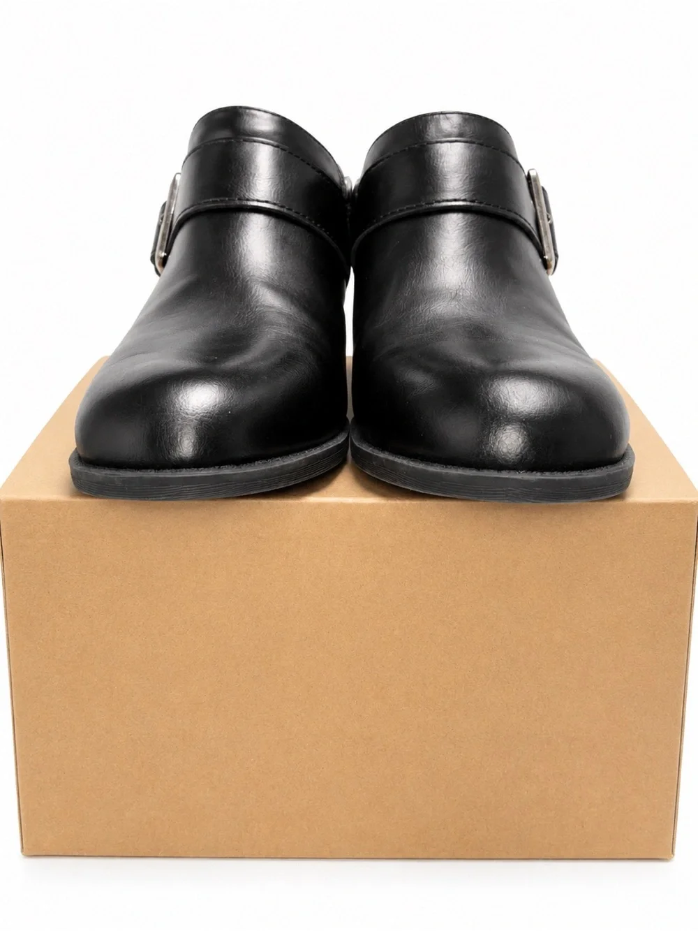 Frye & Co. Berlyn Black Faux Leather Buckle Ankle Booties Women’s Size 9M